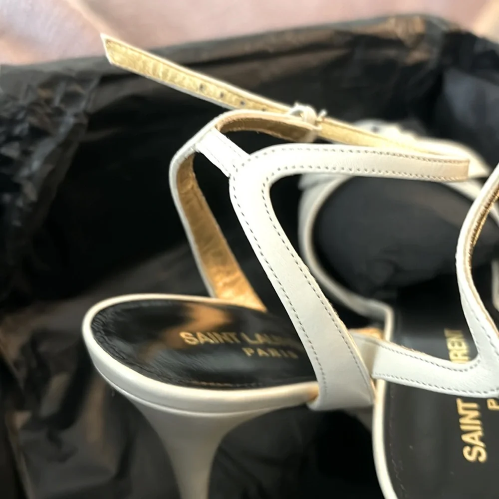 ‼️SAINT LAURENT -Tot Leather Sandal-Pearl 2021 - Picture 8 of 10